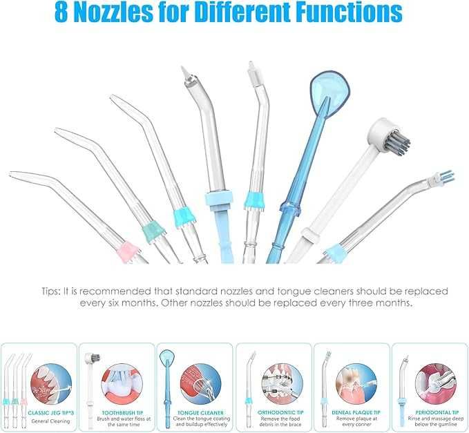 Зъбен душ Sawgmore 166-b, 8 приставки, 10 степени, 600 ml, бял