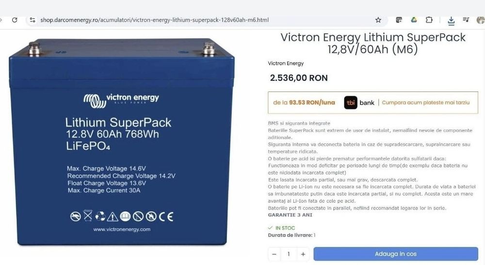 Baterie Victron Energy Lithium SuperPack 12,8V/60Ah (M6)