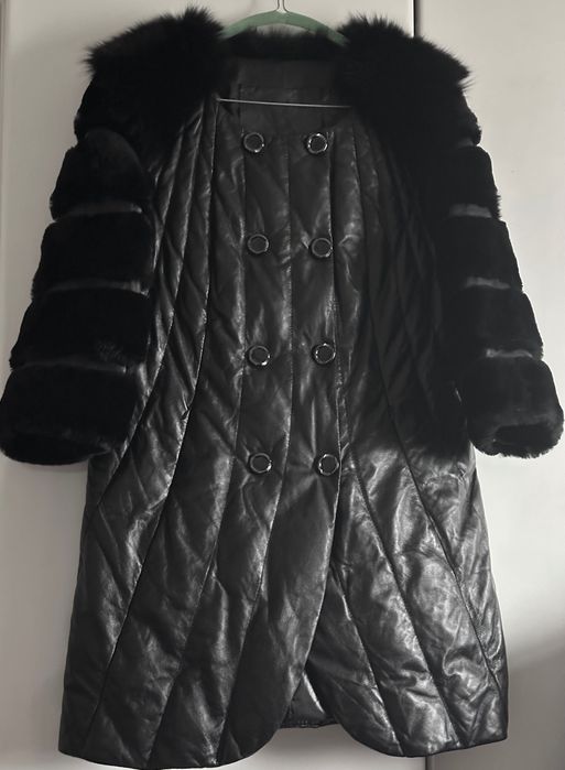 Haină din piele și blană naturală S/M preț redus extrasezon