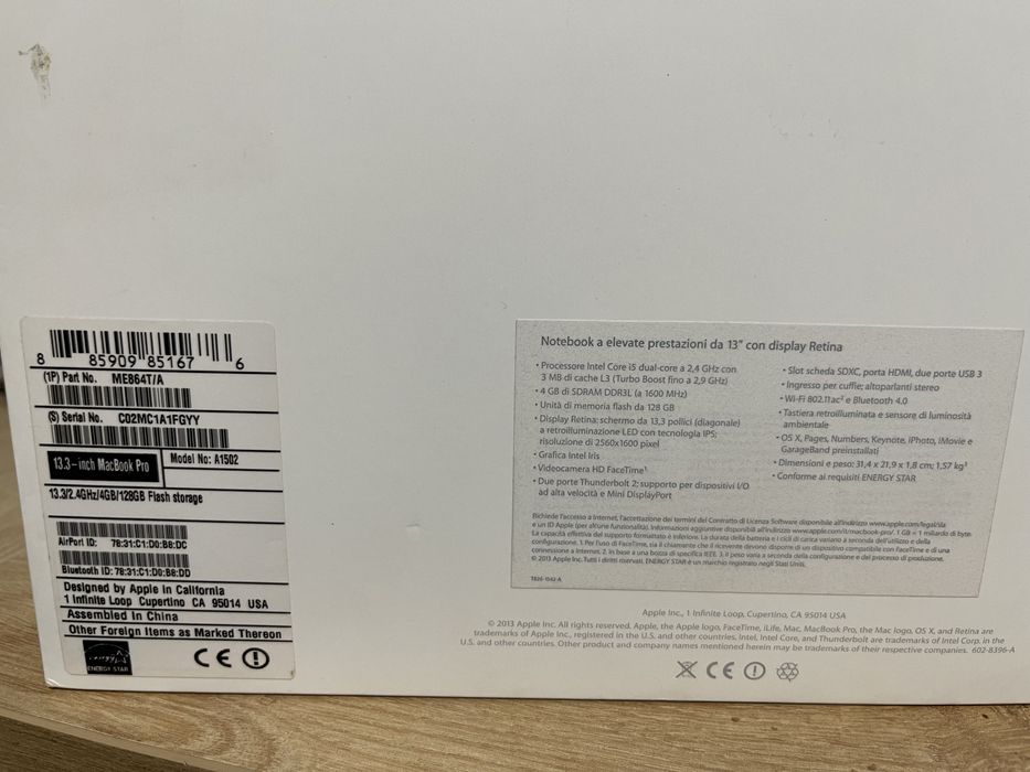 Vand MacBook Pro 13” Retina display late 2013