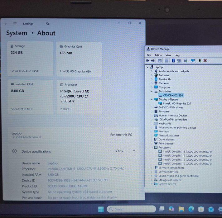 15.6' FullHD HP 250 G6 Core i5-7200U/8GB DDR4/256GB SSD/Нова батерия