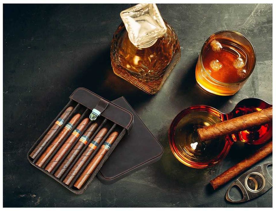 Ретро кожен калъф за 6 пури от естествена кожа