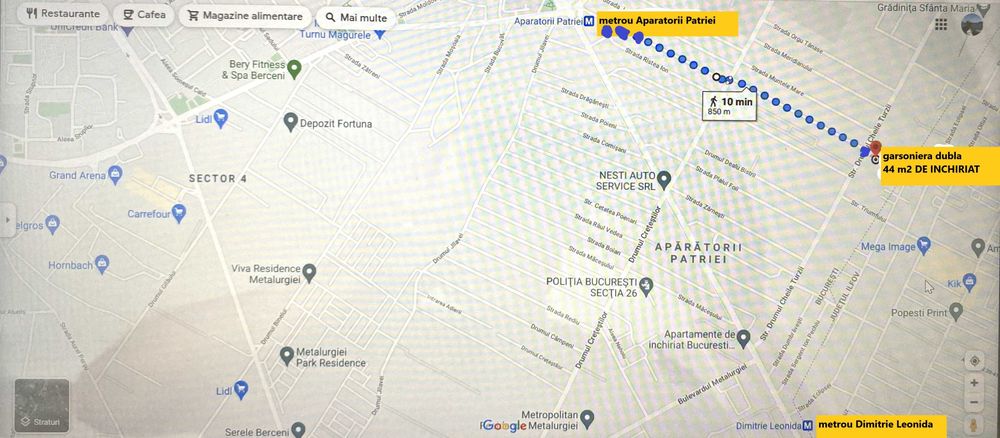 Proprietar inchiriez apartament 2 cam STUDIO 44mp et.4/5 TOT NOU 10 min mers metrou APARATORII PATRIEI M2 + parcare pt cei cu masina