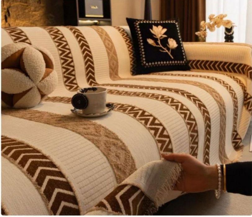 Стильная шенилловая накидка-плед на диван и кресло