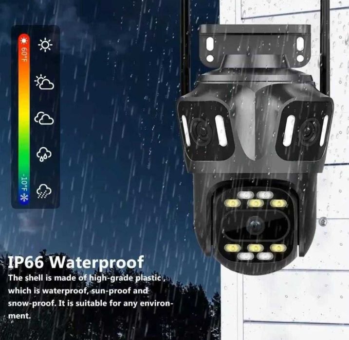 Тройна Външна WiFi Камера 9MP  с три лещи IP66, iCsee