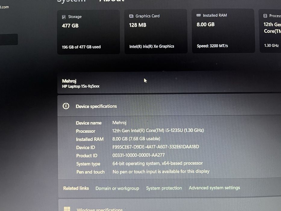 HP laptop 15.6 dyum klaviatura podsvetka