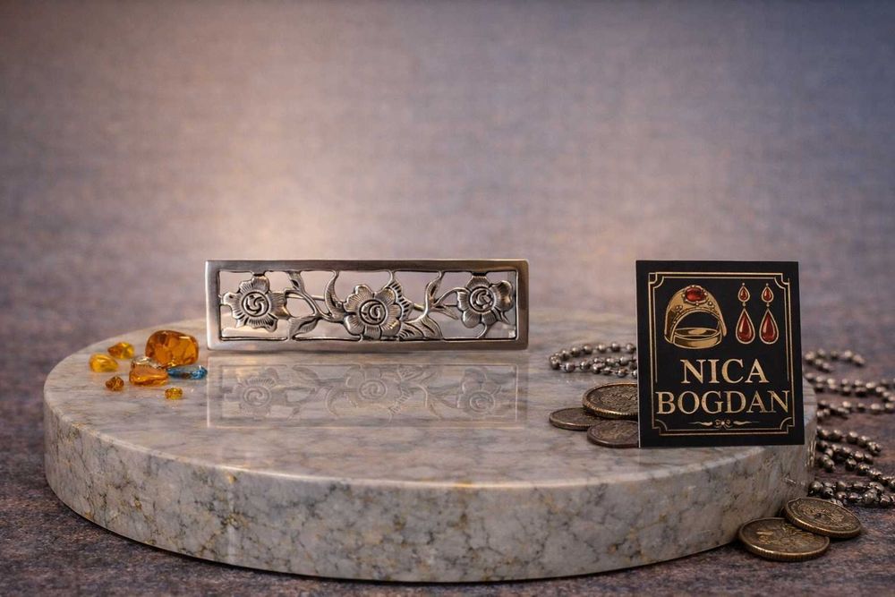 Broșă vintage „Handarbeit” – argint 800, Germania