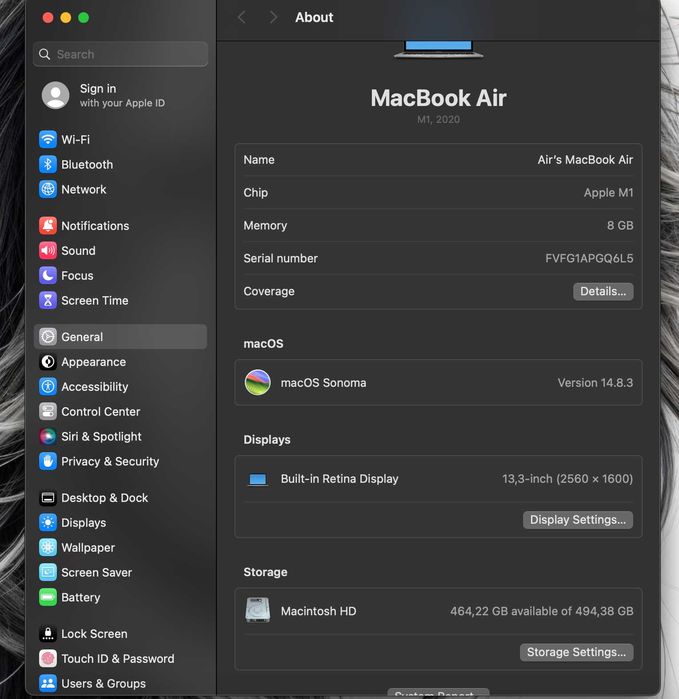 Macbook Air M1 // Ram 8Gb // Ssd 500gb // 241 cicluri