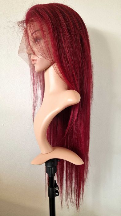 Естествена бордо тъмно червена дантелена перука 80 см - 13x6 Lace