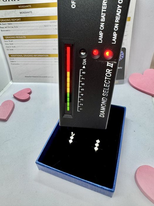 Сребърни обеци с мойсанит (диамант) 0.6 карата  6 камъка *0.1 карата