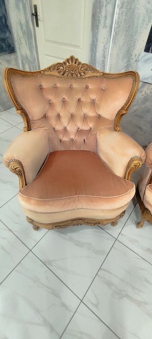Set salon Ludovic / Baroc din lemn masiv sculptat – canapea 4 locuri + 2 fotolii