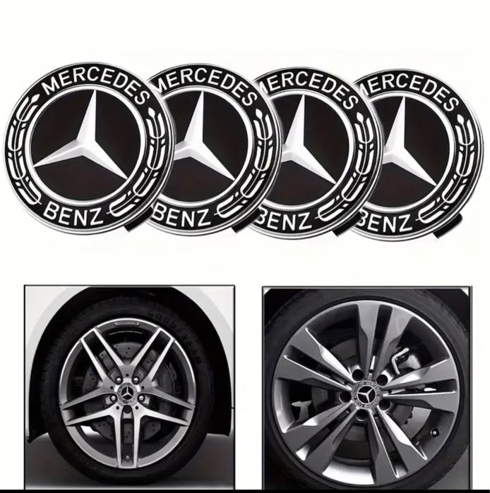 4 броя капачки за джанти Mercedes Benz 75mm Black