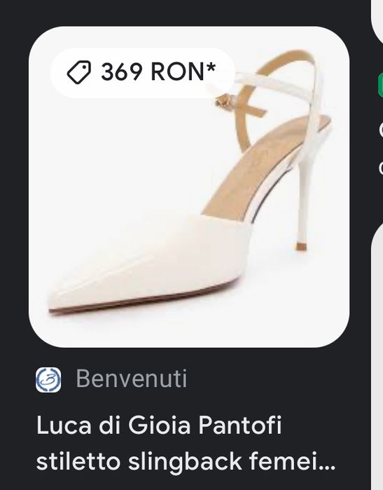 Pantofi stiletto slingback albi din piele lacuita cu toc