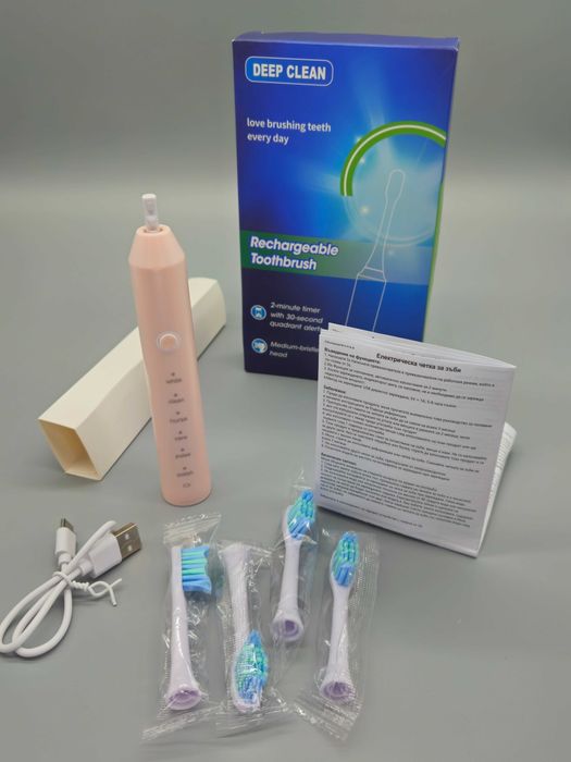 Електрическа акумулаторна четка за зъби Deep Clean + 4 броя накрайници