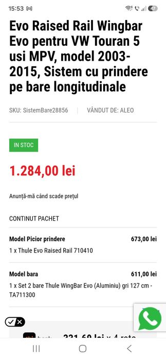 Thule set picior prindere bare transversale
