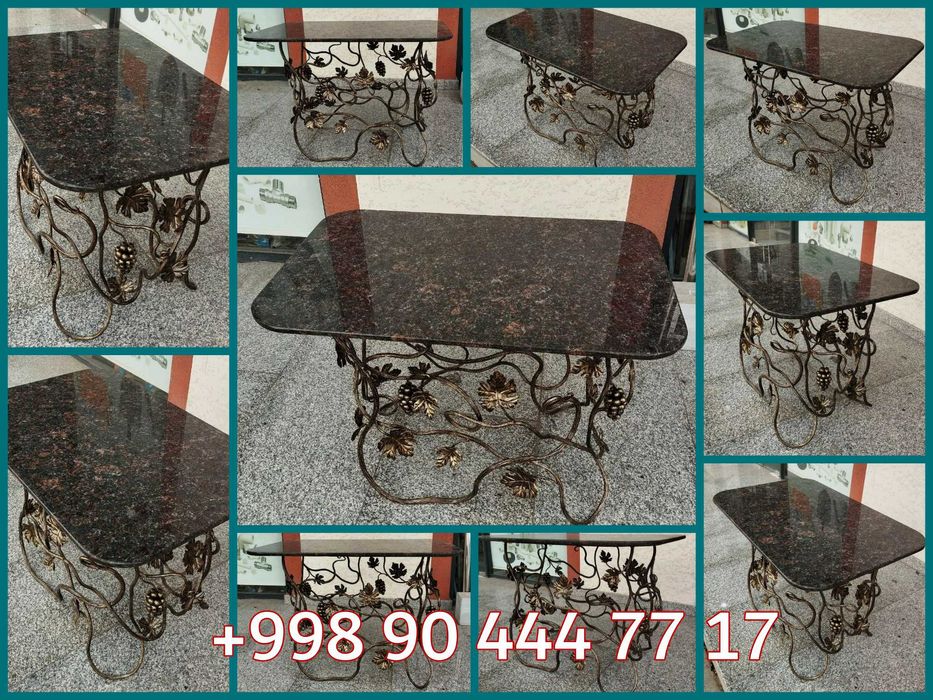Стол Металл Ковка виноград лоза + гранит бронза - KOVKA STOL UZUM POYA