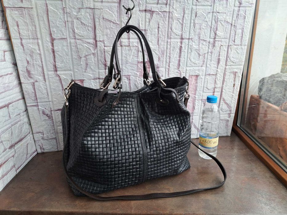 дамска чанта,Chiara Canotti,черна кожена торба-естествена кожа