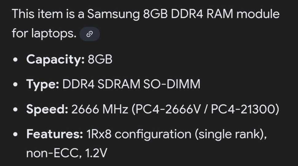 Kit de 16GB DDR4 2666MHz 2x8GB Sodimm 1Rx8 PC4 de la Samsung