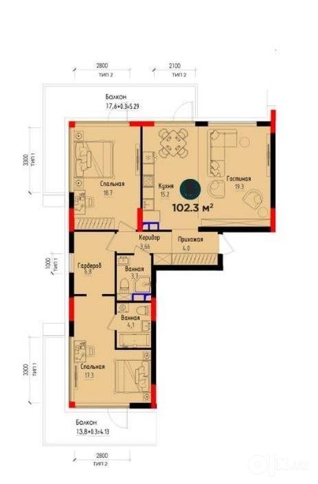 Продается 3х комнатная квартира,ЖК Voha Nrg,ул Циолковского,102.3м2