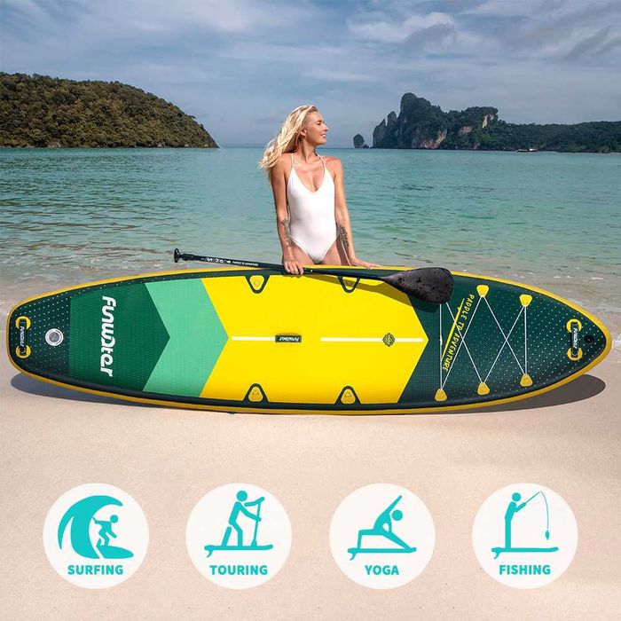 Надуваем падълборд FunWater Adventure Pro Green 350см каяк седалка – комплект падълборд с аксесоари