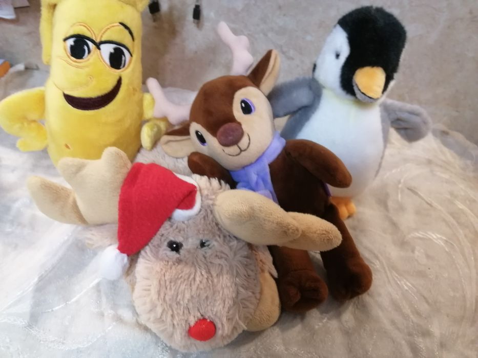 Симпатични плюшени играчки еленче, пингвин, банан, маймунка