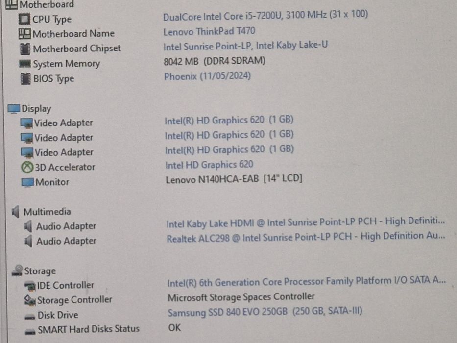 vand laptop diagnoza Lenovo ThinkPad T470.14"FH.i5 7200.8 Gb..Ssd 256