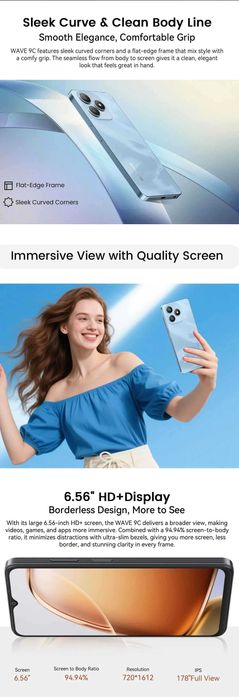 Смартфон Blackview Wave 9C Android 15 Face ID 128GB Нов