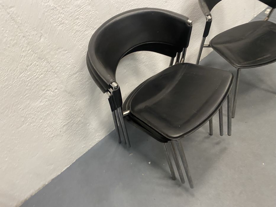 Дизайнерски столове Дания естествена кожа хром 1988 комплект 4