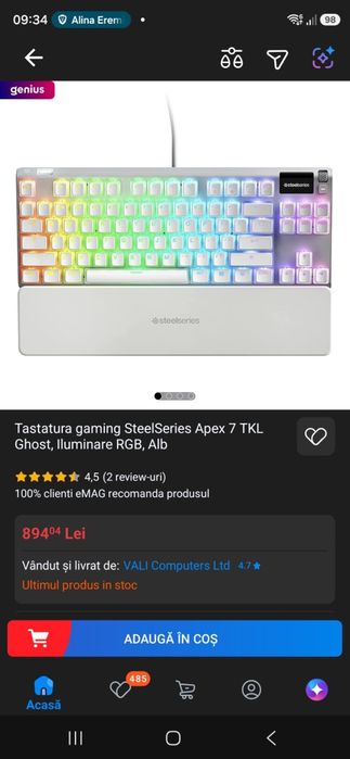 Tastatura Gaming Mecanica SteelSeries Apex 7 TKL Ghost Edition (Alba)
