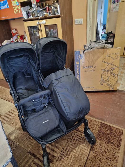 Количка за близнаци Kikka Boo Happy 2 Black 2023
