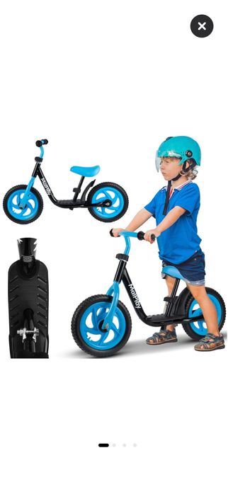 Bicicleta pentru copii fara pedale, roti EVA, 12", negru / albastru, MalPlay