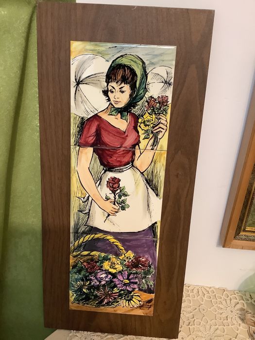 Pictură frumoasă ,pe bucăți de ceramică