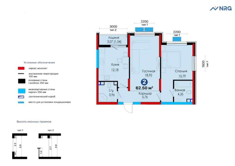 ЖК. «NRG Jomiy». 2/3/12.  63,5м2.