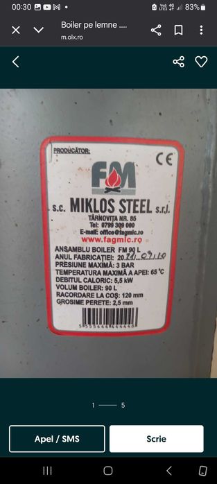 Boiler pe lemne in stare foarte buna