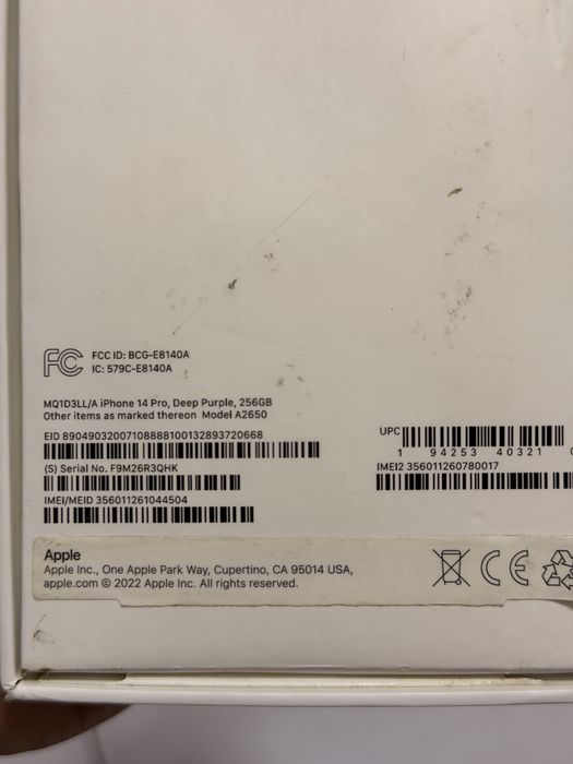 Apple 14 pro america 256 gb karopka dakument