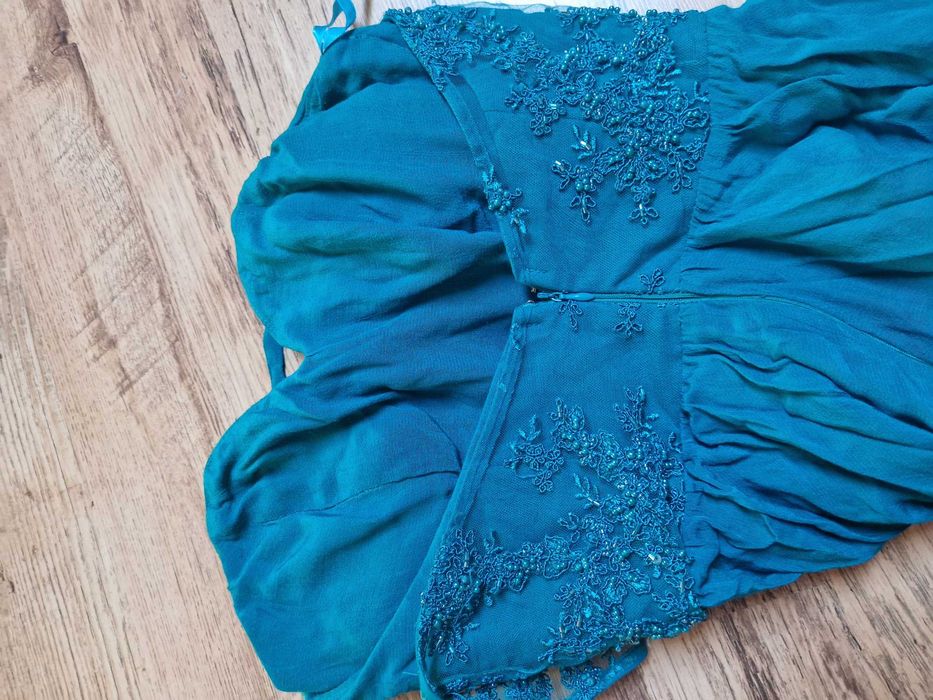 Rochie de ocazie lunga dantela turcoaz s