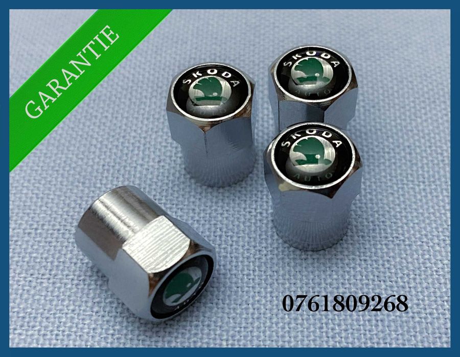 Set 4 capacele argintii valva / ventil roata Skoda