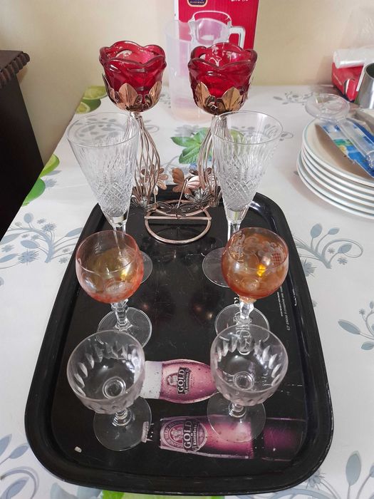 SET Pahare Cristal Sampanie Baccarat oranj aperitiv sticla veche alba digestiv sfesnic