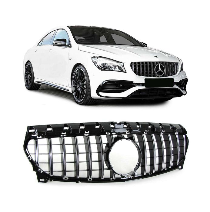 Хром/черна решетка GT за Mercedes CLA W117 17-19 без отвор за камера