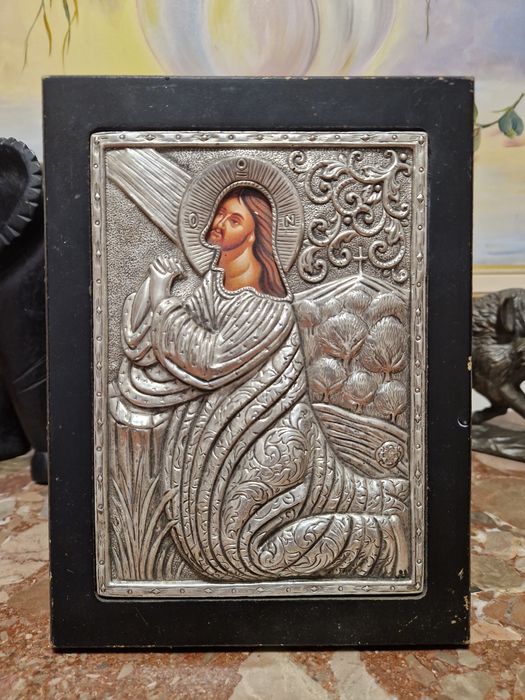 Страхотна сребърна антикварна икона със сертификат