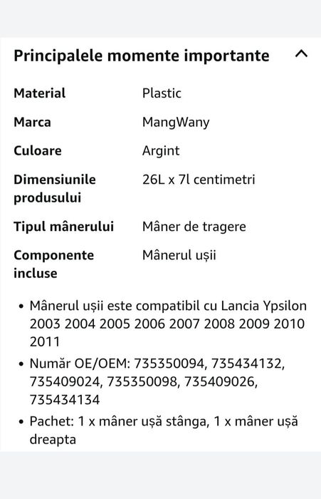 Set 2 mânere exterior Lancia Ypsilon 2003-2011