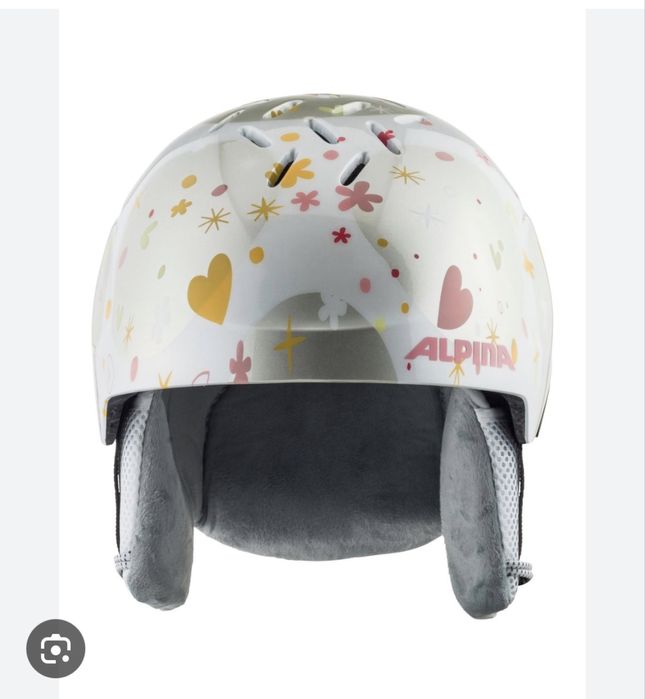 Детска ски каска Alpina- Pearlwhite hearts gloss, размер 46-51