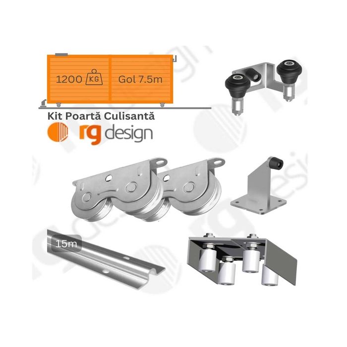 Feronerie KIT Complet Poarta Culisanta GOL maxim 7.5m - HEAVY DUTY