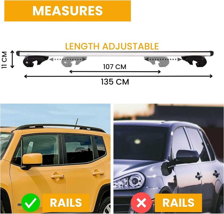 Bare transversale auto pentru călătorii, compatibile cu barele longitudinale înălțate