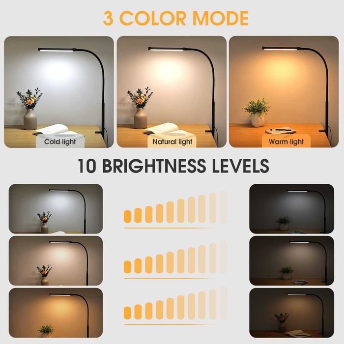 Lampă birou/podea LED, 3 moduri x 10 lumina - Negru/Alb - 7 modele