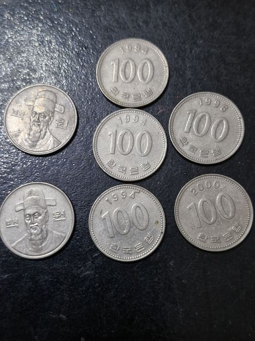 Монета  сто вон Южная Корея