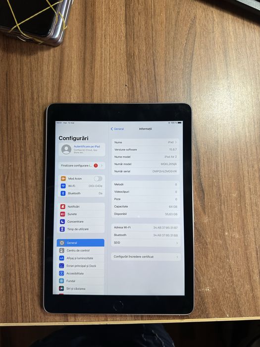 Tableta ipad air 2 64 GB BATERIE INTRE 95-100%