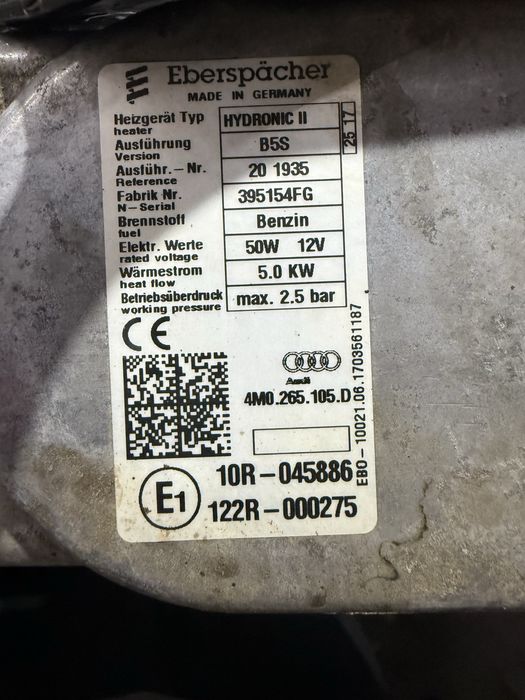 Автономно парно печка   Audi A6 / A7 / A8 Webasto  II B5S 4M0265105D