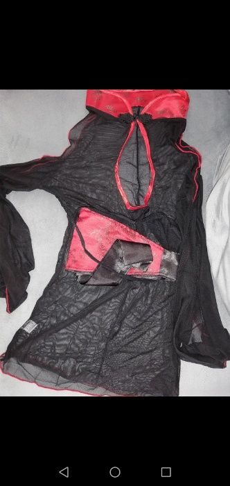 Lenjerie sexy rochita plasa negru-rosu