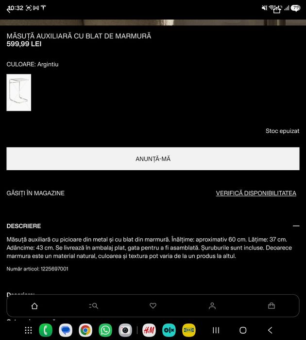 Masuta marmura H&M home pentru canapea